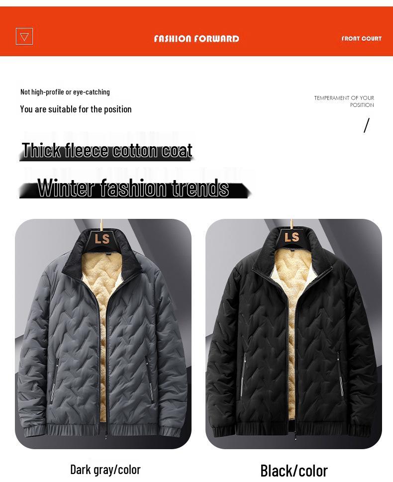 Men's Thick Winter Fleece Cotton Jacket - Large, Loose Fit