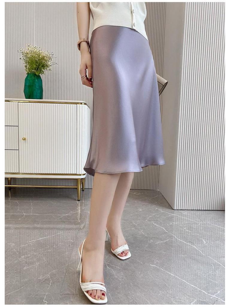 Elegant Retro Satin Acetate Umbrella Skirt for Women