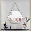 Elegant Golden Wall-mounted Hexagonal Makeup Mirror Decor With Hanging Chain & Safe Rounded Edge Any Type of Room