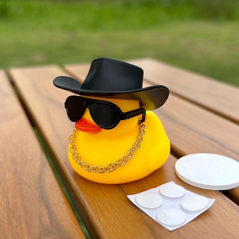 Water Play Duck Ornament with Black Cowboy Hat and Sunglasse Baby Pool Accessories Bathtub Companion For Toddlers