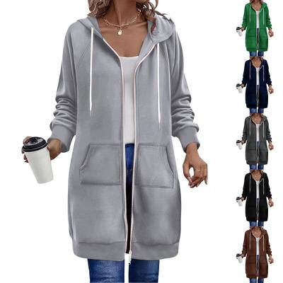 Женская модная повседневная куртка свободного кроя с длинными рукавами и капюшоном на молнии