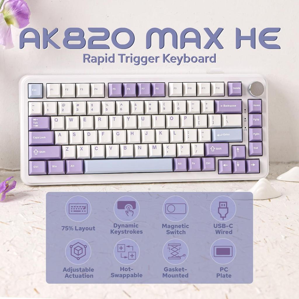 MechLands AJAZZ AK820 MAX HE Rapid Trigger Keyboard Gaming Keyboard Hall Effect Gasket Mechanical Keyboard Adjustable Actuation Magnetic Switch RGB