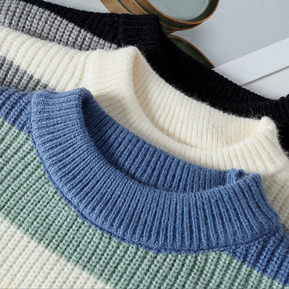 Мужской Y2K сине-коричневый трикотаж в полоску, свитер, блузка, топы, пуловер, вязаный повседневный корейский осенне-зимний свитер, джемпер для мужчин