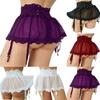 Women's High Waist Mini Skirt Lingerie Lace Patchwork See Through Mesh Bandage Sexy Nightwear