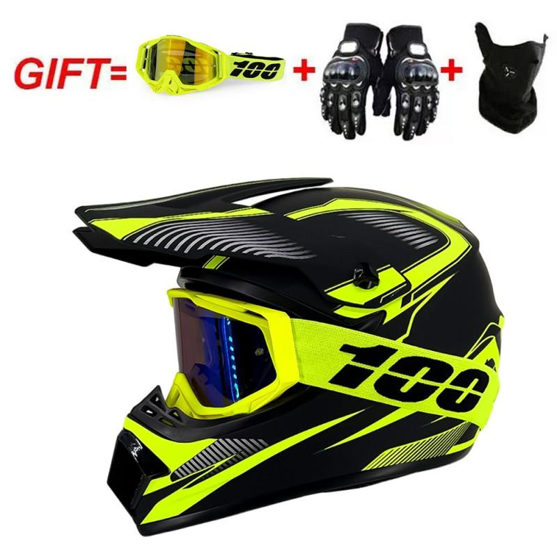 Full Face Motorcycle Helmet With Included Goggles Cover Gloves - All Season ABS Safety Gear Off-Road MTB ATV Riding