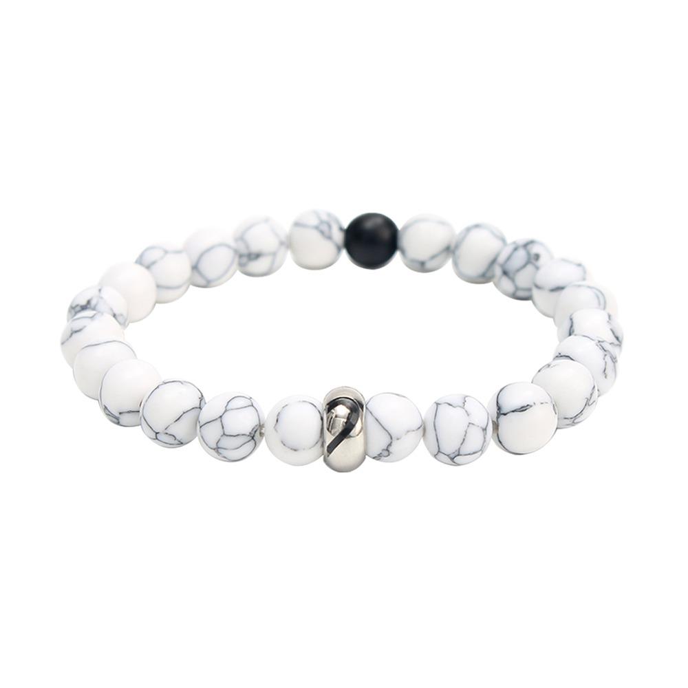 Stainless Steel Heart Couple Bracelet - Matte Black Beaded Matching Bracelets for Men Women, Unisex Jewelry Gift