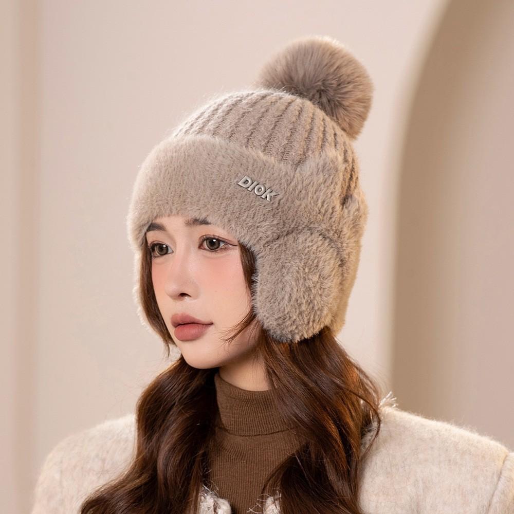 New winter hairball cap children's versatile polka dot knitted pullover wool cap fleece ear protector windproof warm hat moisture