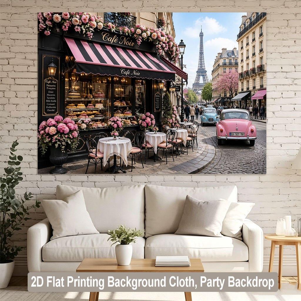 2D plane 1 piece Paris café atmosphere background fabric suitable for room decoration