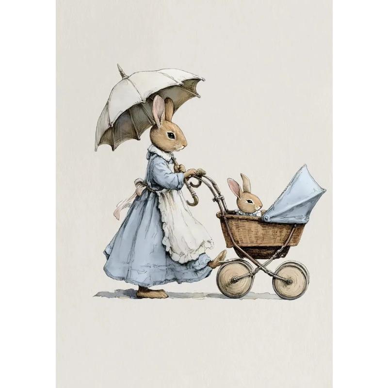 Vintage Style Easter Rabbit Posters Frameless Prints Canvas Painting Wall Art Pictures Home Room Antique Nursery Decoration
