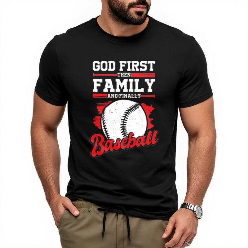 Cheap Tshirt Funny tshirt Solid Color Women Oneck tshirt Black God First Then Family And Finally Baseball Cool For her tees