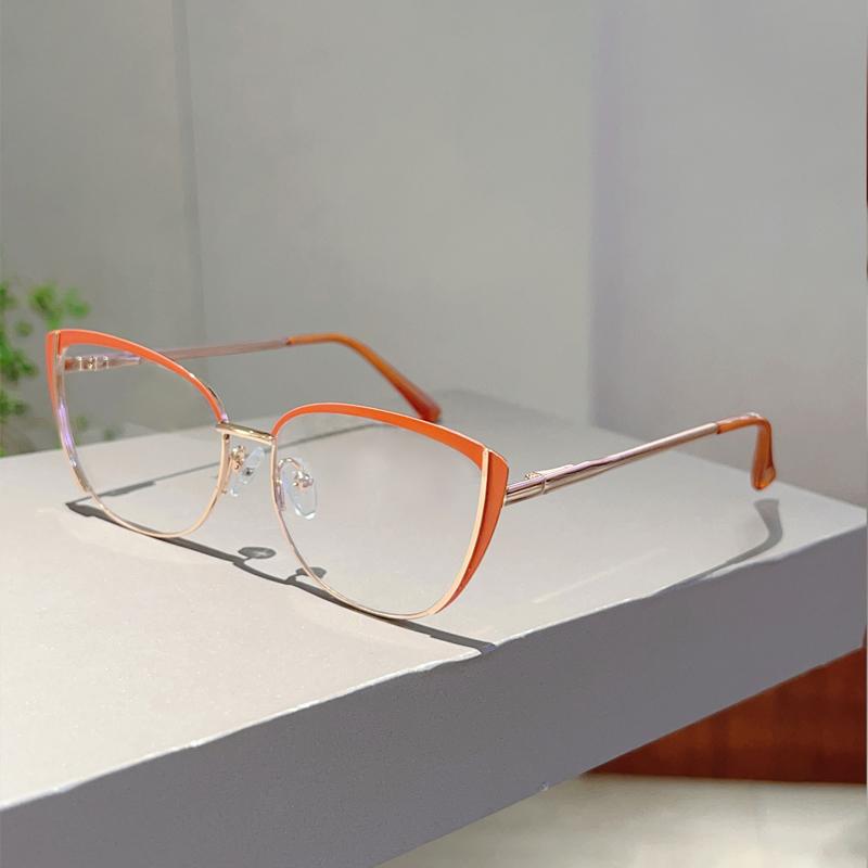 Trendy Retro Cat Eye Frame Women New Korean Style Sweet Decor Glasses Non-prescription Semi-Rimless Po Pink Eyewear