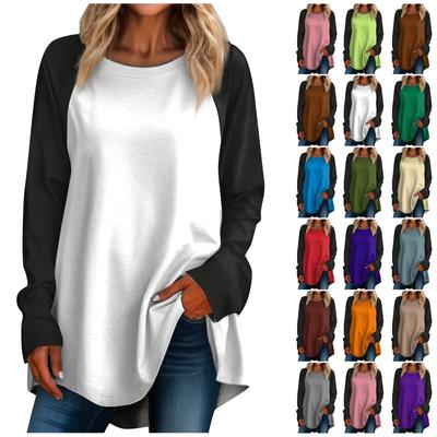 Женская повседневная футболка больших размеров с длинными рукавами и круглым вырезом с контрастной строчкой, верхний пуловер