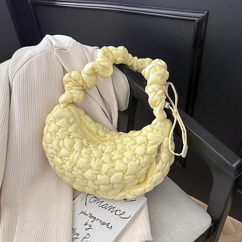 Korean Nylon Pleated Cloud Bags Large Capacity Drawstring Shoulder Crossbody Bags Solid Lightweight Shoulder Bag