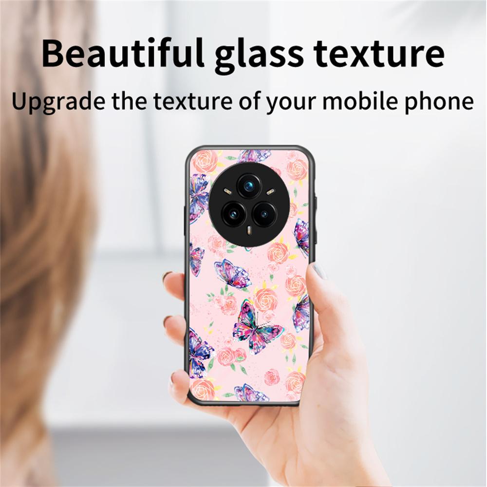For Realme 14 Pro+ 5G Case Butterfly Pattern TPU+Tempered Glass Protective Phone Cover