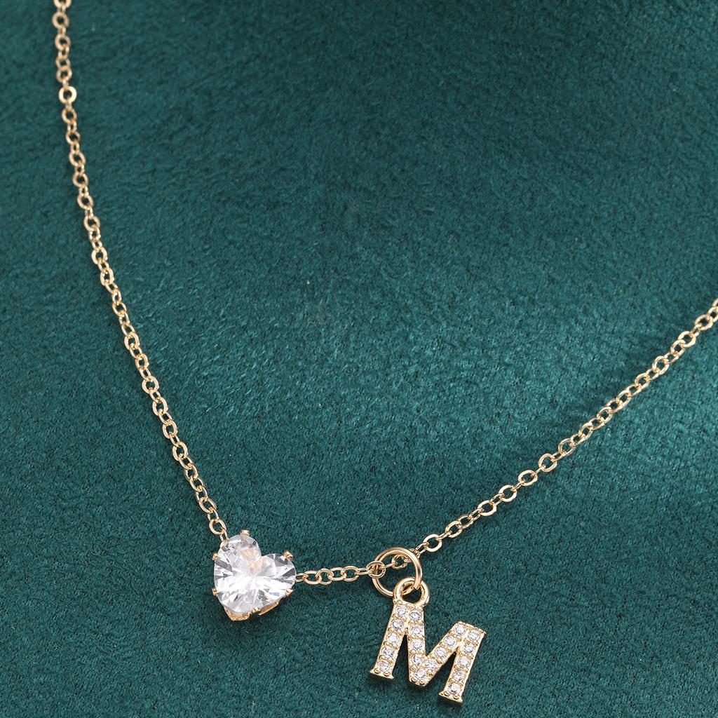 Fashion Zircon Heart Letter Initial Necklace for Women Sparkly Gold Color Chunky A-Z Pendant Neckalces Chain Custom Jewelry Gift
