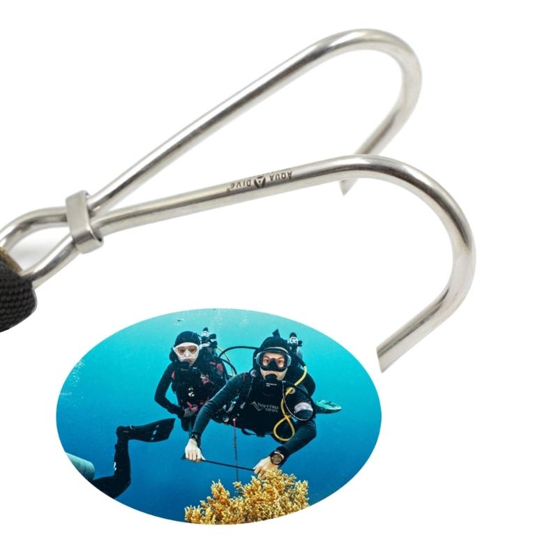 Пружинный трос Рифовый двойной крюк Нержавеющая сталь Подводное плавание Рифовый крюк со спиральным шнурком и быстросъемной пряжкой