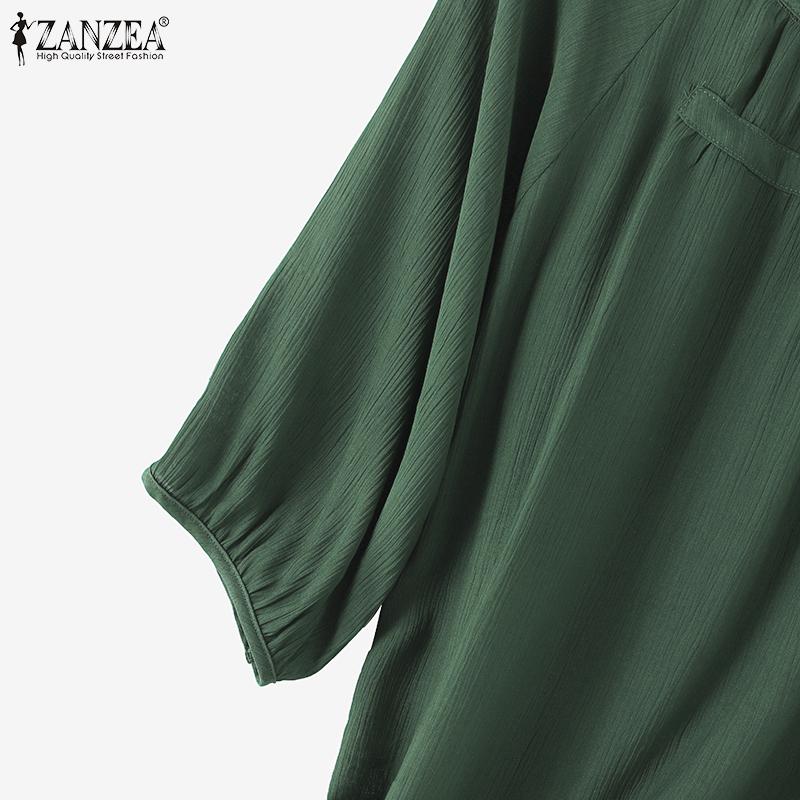 ZANZEA Женская повседневная свободная летняя блузка с круглым вырезом и рукавами 3/4