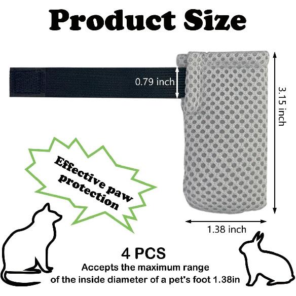 4 PCS Cat Mittens to Prevent Scratching,Mesh Breathable Cat Shoes,Adjustable Cats Anti Scratch Gloves,Suitable for Cats When Bathing and Nail