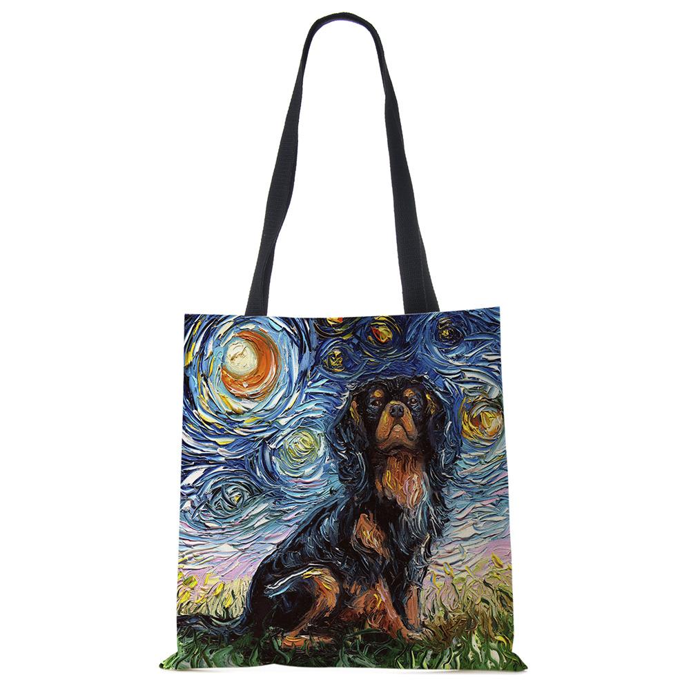 Звездное небо Животное Собака Принт Сумка-тоут Сумка через плечо Женская Большая Повседневная Сумка для покупок Дамская Ручная сумка для покупок На открытом воздухе CLE