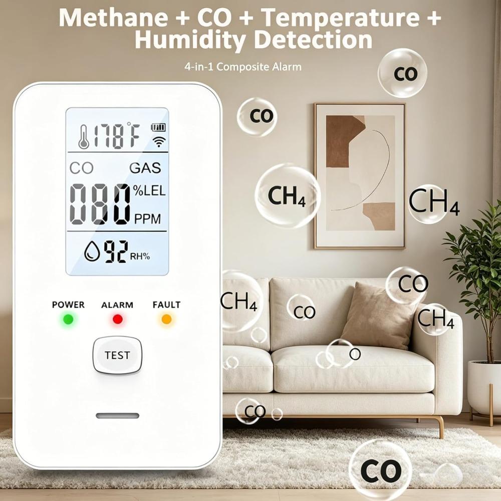 4-in-1 detector, equipped with a high-definition screen, real-time display, suitable for homes, apartments, hotels, and RVs
