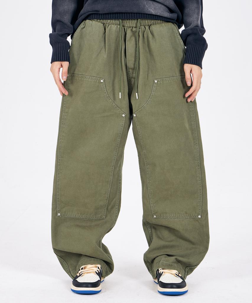 ASTRAL PROJECTION Wide Weathered Washed Elastic Waist Pants_Khaki