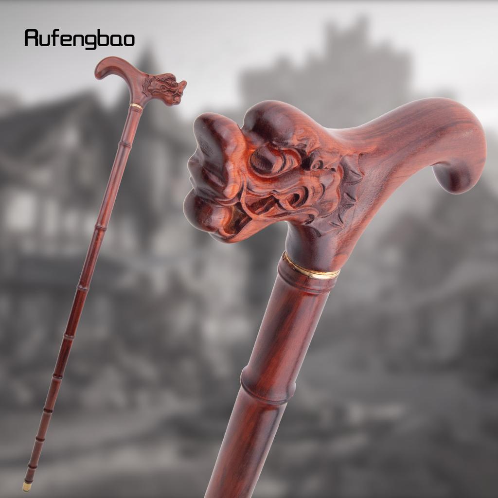Red Dragon Wooden Bamboo Joint Single Joint Fashion Walking Stick Decorative Cospaly Cane Halloween Crutch Wand Crosier 92cm