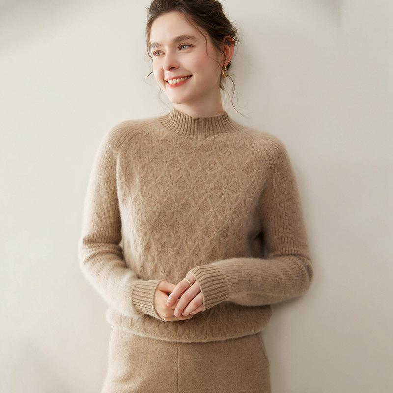 Women's Autumn Winter Cashmere Cable Knit Raglan Pullover Sweater