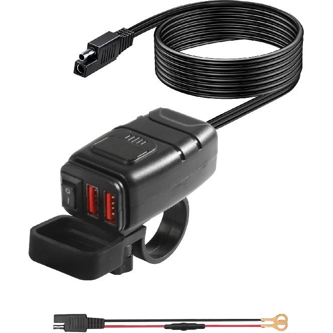 Motorcycle Phone Charger With Voltmeter & ON/Off Switch, SAE To USB Adapter For Phone, Tablet, GPS