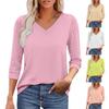 Women's Top 3/4 Sleeve V-neck Solid Color Lace Patchwork Casual Blouses