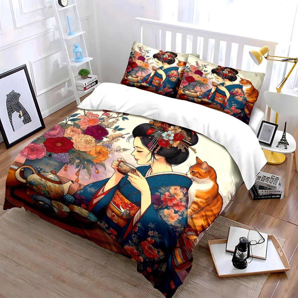 Graceful tea blossom harmony. Bedding sets Duvet covers Pillowcases(1* Duvet Cover 2* Pillowcases without duvet insert)