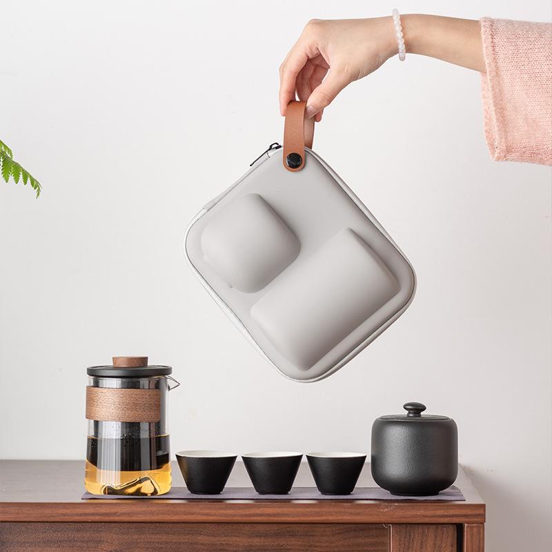 Travel tea set, business gift, glass outdoor pot 2346 ceramic express cup, teapot