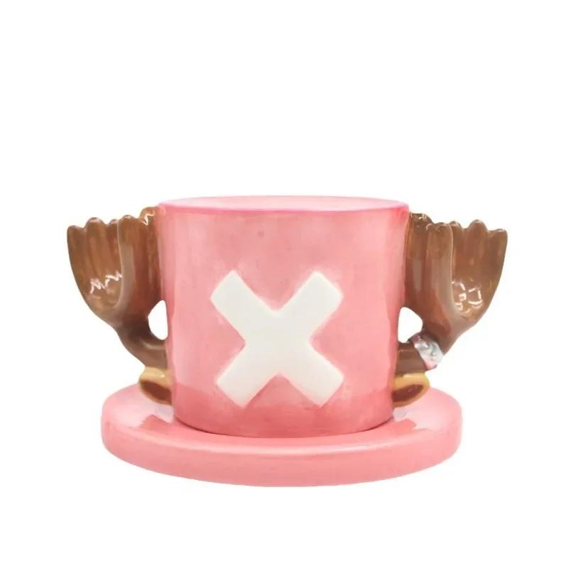 Anime Coffee Mug with Saucer Creative Luffy Ace Sabo Three Brothers Hat Shaped Ceramic Coffee Cup Child's Birthday Gift Cup