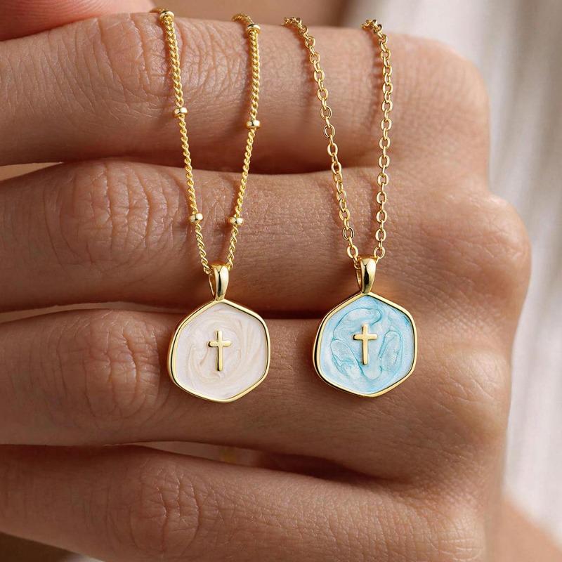 Meier Dripping oil niche style design colorful enamel dripping oil cross alloy girl necklace sweater chain