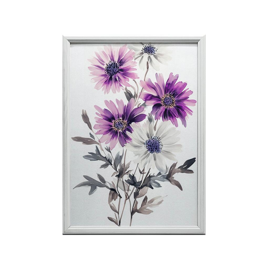 Kwiatowa Kompozycja W Akwareli Kwiatowa Kompozycja W Akwareli, 50X70 Cm, Rama Drewniana Jasny Dąb, Papier Matowy 230 Gsm