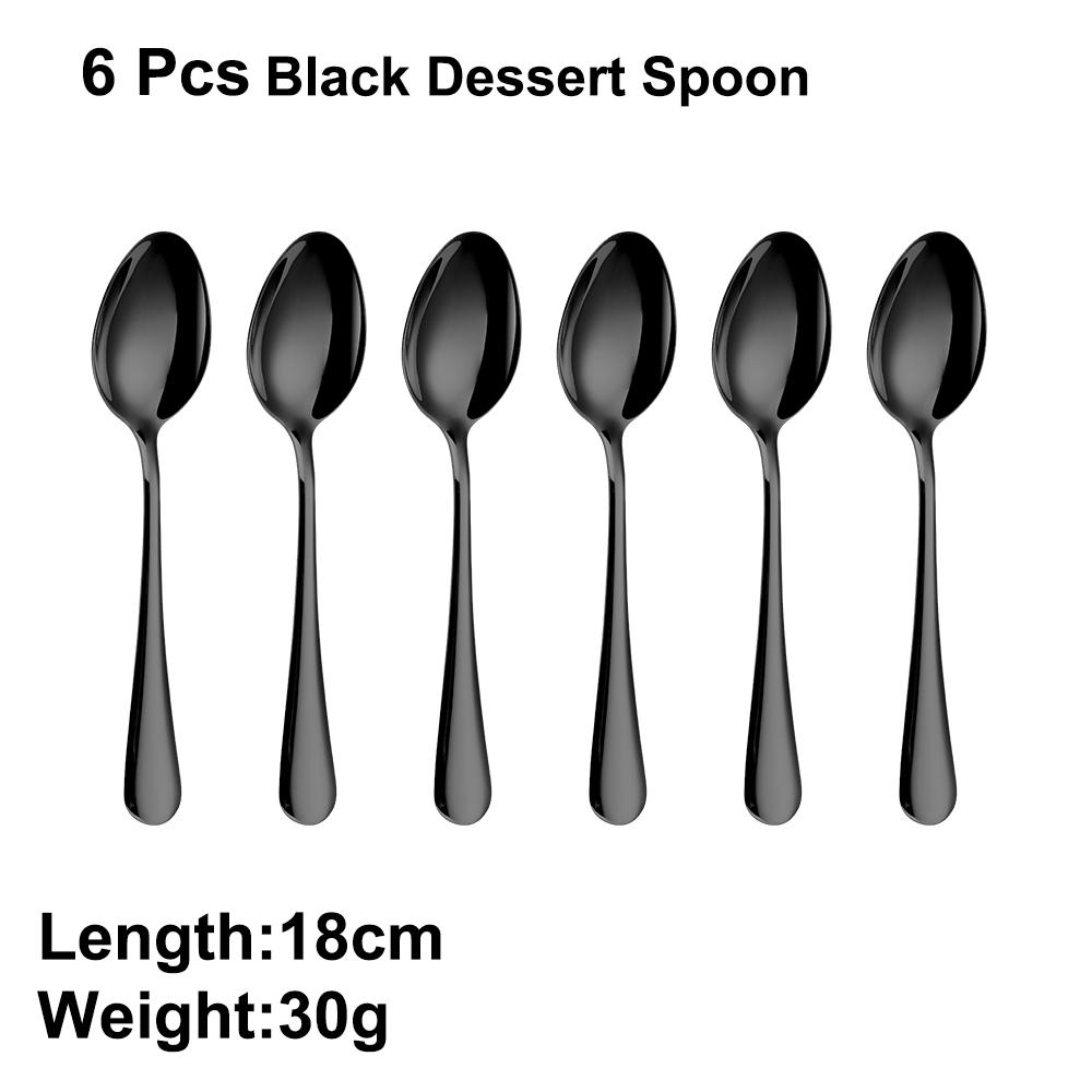 4/6/12Pcs Sliver Dessert Spoons Stainless Steel Gold Spoon Set Cake Snack Salad Spoon Mirror Black Thin Cutlery Simple Tableware