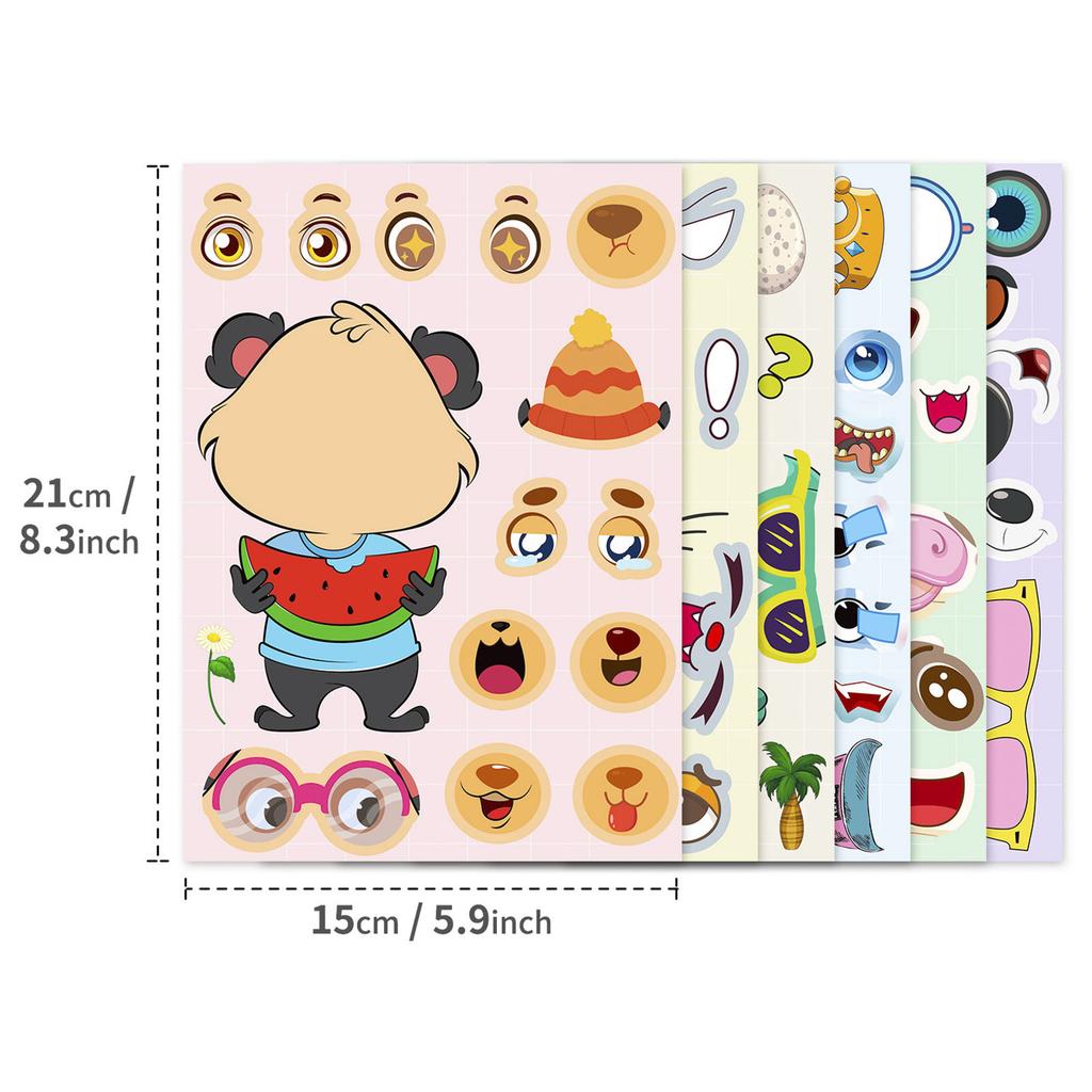 6 шт./набор Мультяшные животные Пазл Наклейки с меняющимся лицом Динозавр Собака DIY Пазл Образовательные игрушки для раннего развития