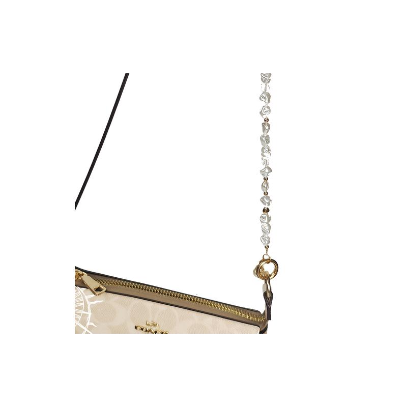 COACH shoulder bag [Customized bag] Nolita 19 classic old flower print palace crown tassel pearl pendant hand-painted fashion coated white sun pattern