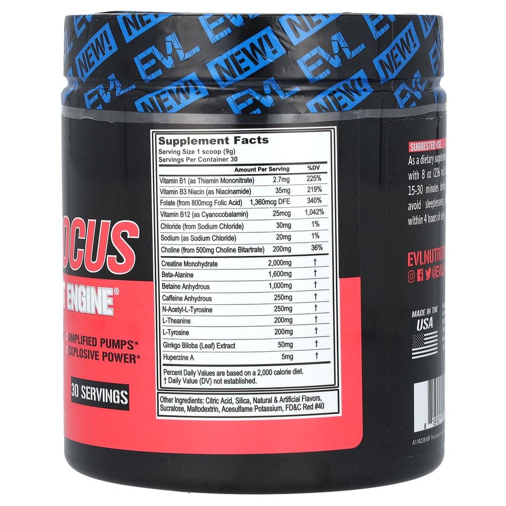 EVLution Nutrition ENGN Focus, Предтренировочное кардио, Арбузный вкус, 9,52 унции (270 г)