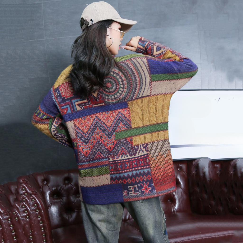 Dimanaf 2024 Новые свитера Пуловеры O-образный вырез Женские свитера Цветочный вязаный узор Печать Свободный свитер