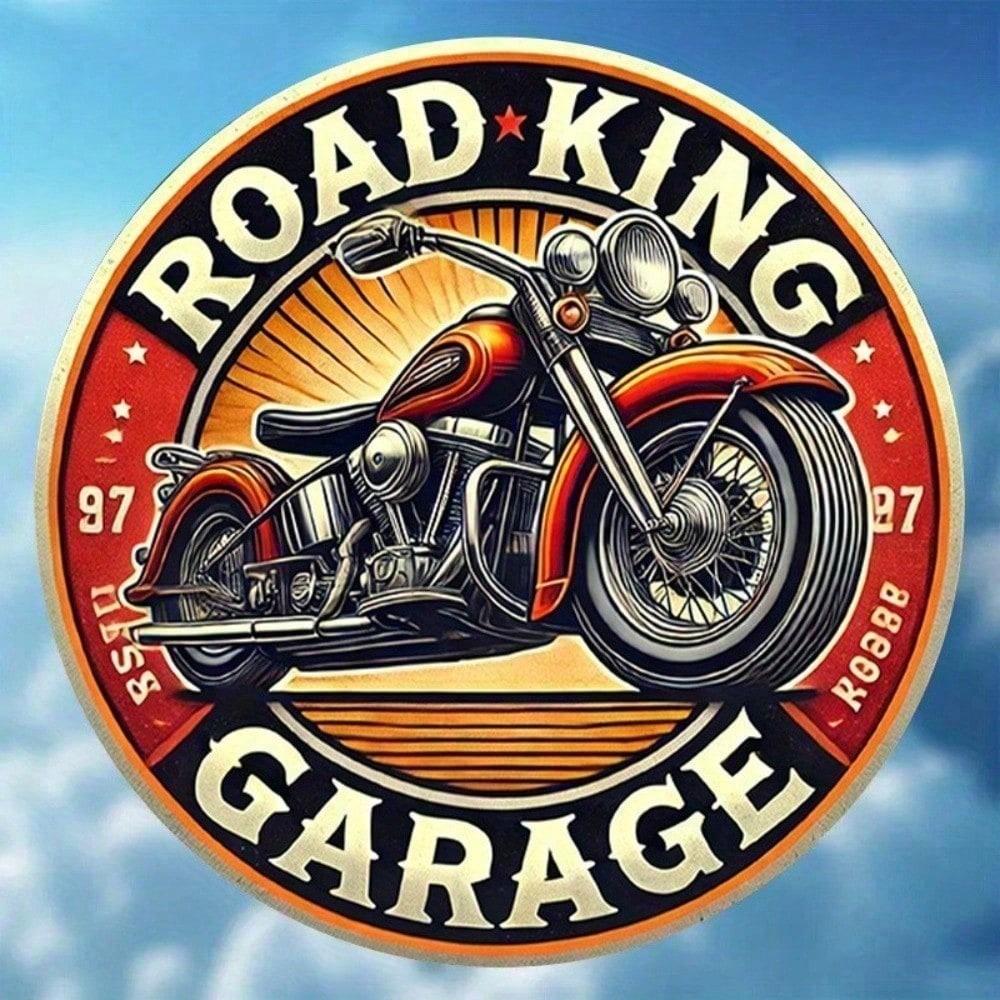 Ретро Винтажная Жестяная Вывеска Мотоцикл Road King Гараж 8 Дюймов Круглая Металлическая Настенная Декор Рустикальное Искусство для Мужской Комнаты Домашнего Бара Паба
