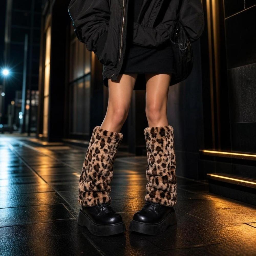 Faux Fur Lolita Boots Cover Y2K Long Tube Sock Harajuku Style Warm Knee Sleeve Women