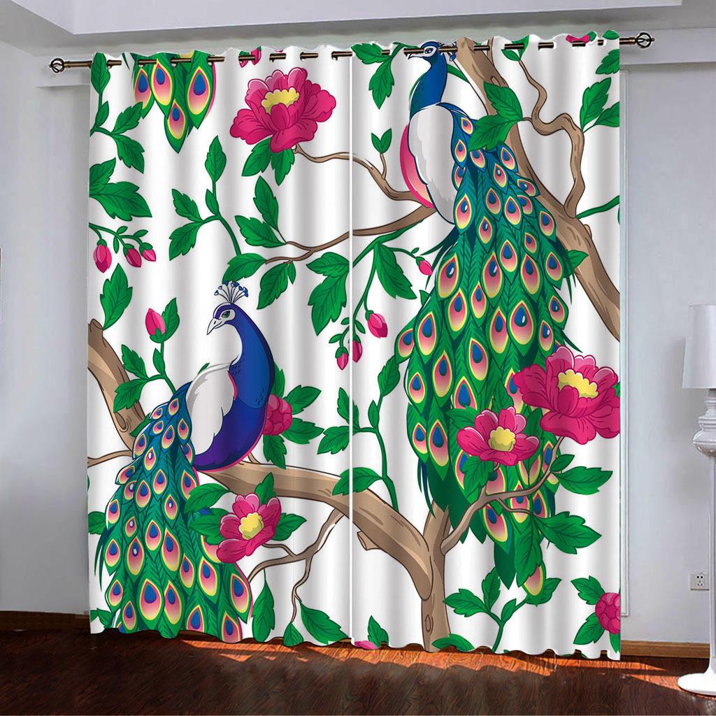 Curtains Flower And Bird Line Series Spring 3D Digital Printing High Density Blackout Curtains
