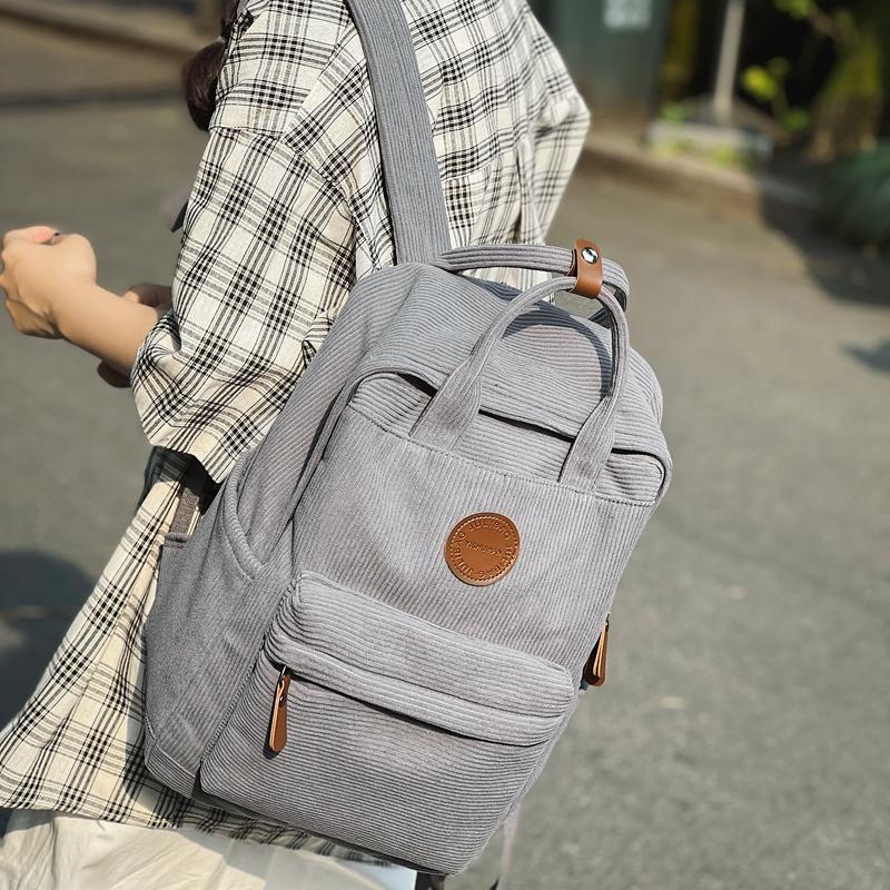Women Corduroy Backpack Student School Bag Retro Class Book Backpack