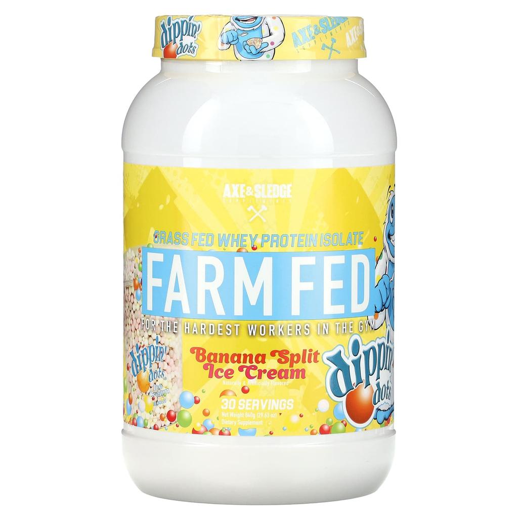 Ax & Sledge Supplements, Farm Raised, Grass Fed Whey Protein Isolate, Dipping Dot Banana Split Ice Cream, 29.63 oz (840 g)