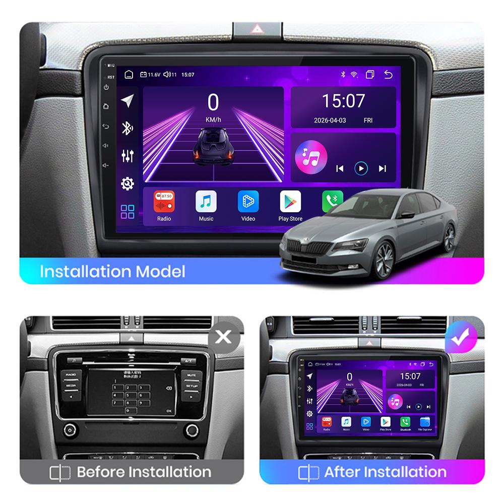 Автомобильная магнитола Android Car-Play для Skoda Superb 2 B6 2013-2015 Мультимедийный плеер Головное устройство Стерео Навигация GPS BT WIFI, 8 ЯДЕР ,2+32ГБ