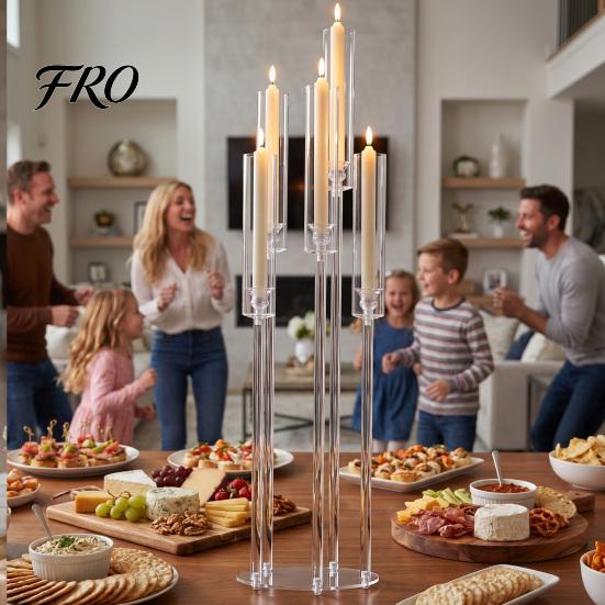 Festive Atmosphere Candle Holders 4/8Pcs Acrylic Candelabra Set with 5-Arm, Clear Wedding Party Centerpiece for 0.87" Decorative Flicker LED Candles,