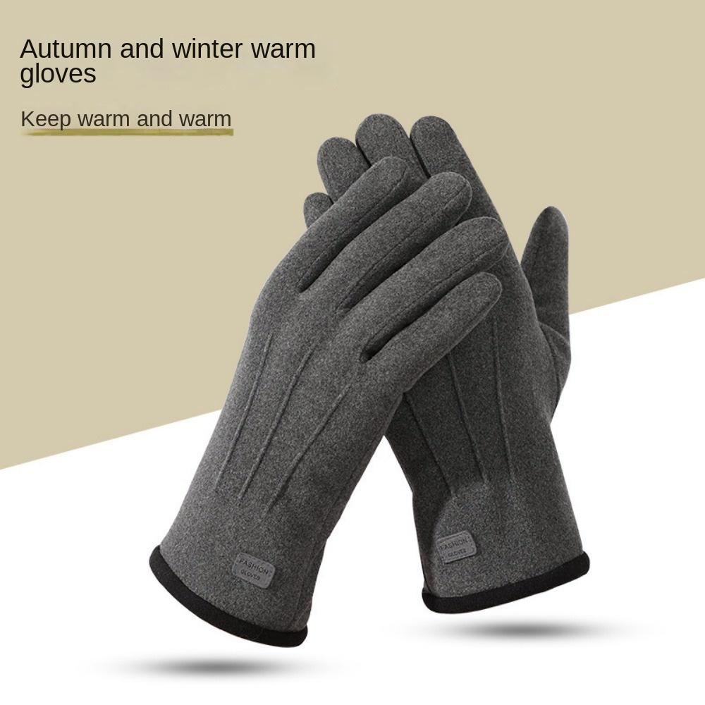 Double Sided Plush Finger Gloves Suede Fabric Warm Gloves New Touch Screen Gloves Men's Style