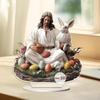 Easter Bunny Decoration,2D Flat Acrylic Ornament Rabbit Statue Jesus Nativity Christmas for