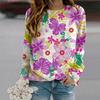 Fall Autumn Women'S Fashion O Neck Long Sleeve T-Shirt Loose Clothes Purple Butterfly Flower Print T Shirt For Girls Street