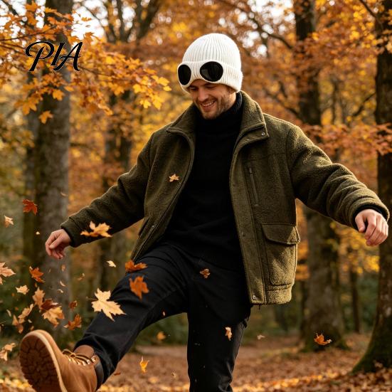 Warm Hat for Most Head Sizes 2Pcs Fleece Lined Hats with Goggles, Winter Knit Casual Accessory Outdoor Activities Hats, Windproof Skiing Caps